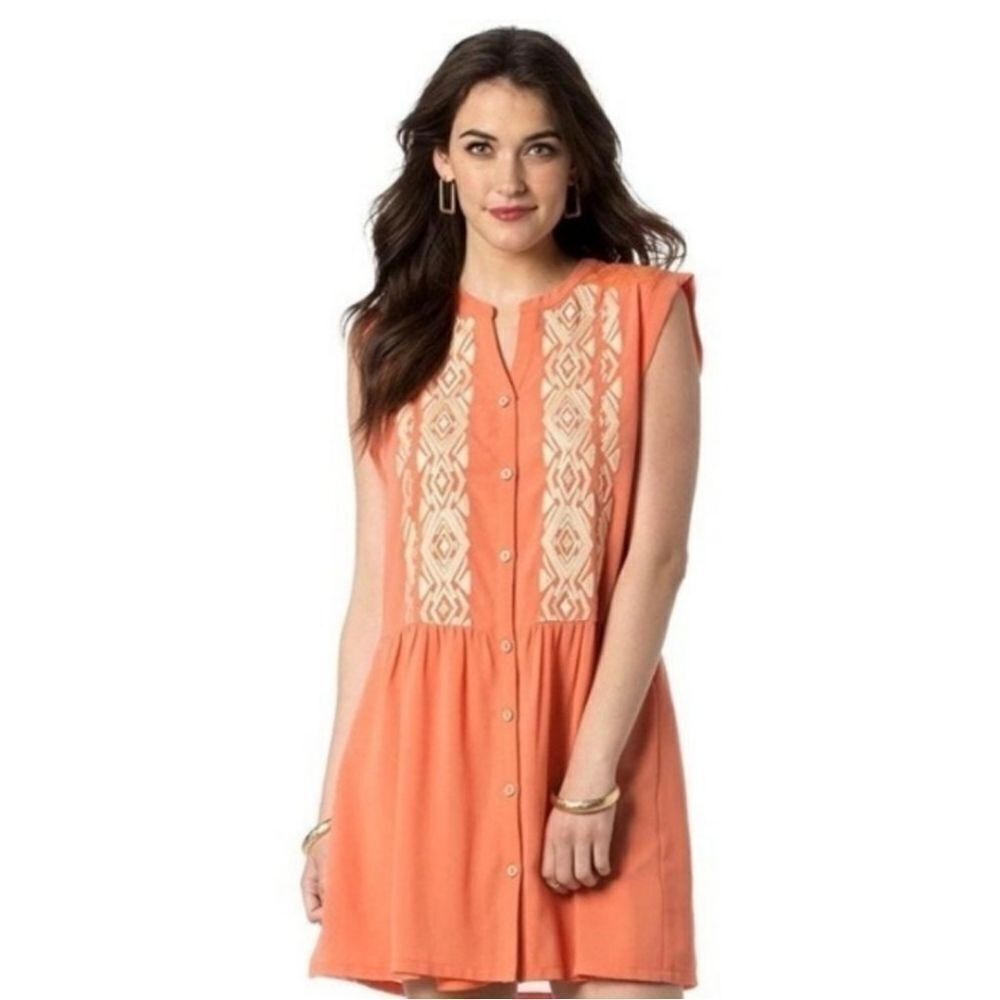 Miss Me Button Front Embroidered Sheath Pocket Sleeveless Dress, Sz Small